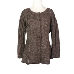 Vintage Y2K DKNY Jeans Dark Brown Wool Blend Peplum Cardigan Sweater L